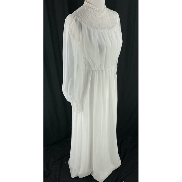 Alessandro Bridals Vtg 60s Union Wedding‎ Dress Beaded Lace Boho Hippie Chiffon - Picture 6 of 16